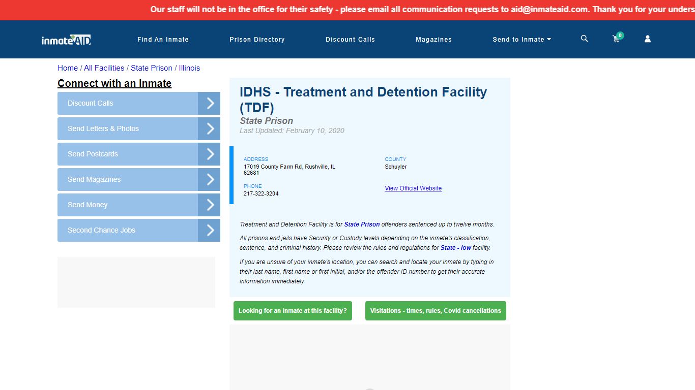 IDHS - Treatment and Detention Facility (TDF) - InmateAid